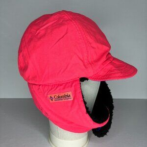 Vintage 90's Columbia Neon Pink Trapper Hat Ear Flaps Winter Ski Fleece Lined